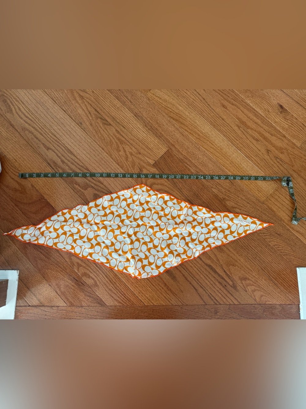 Coach Orange and White Signature Diamond Bandana Scarf